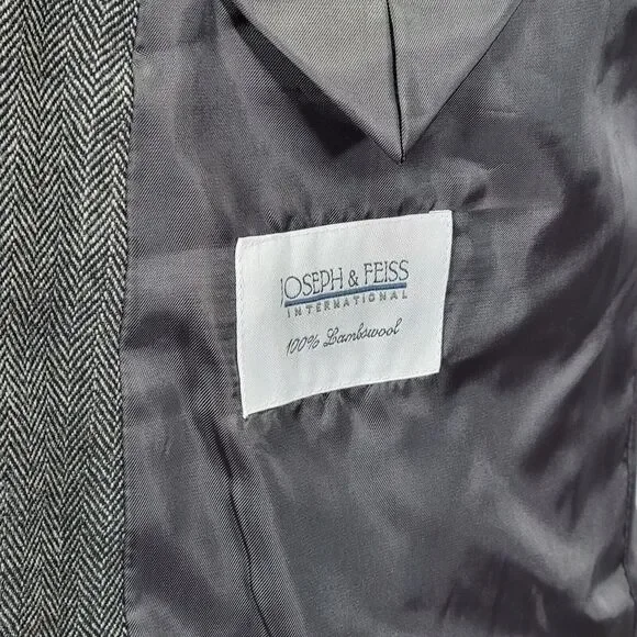 Joseph Feiss Men's Sport Coat Blazer Two Button Gray Herringbone Lambs Wool 46R - Picture 14 of 15